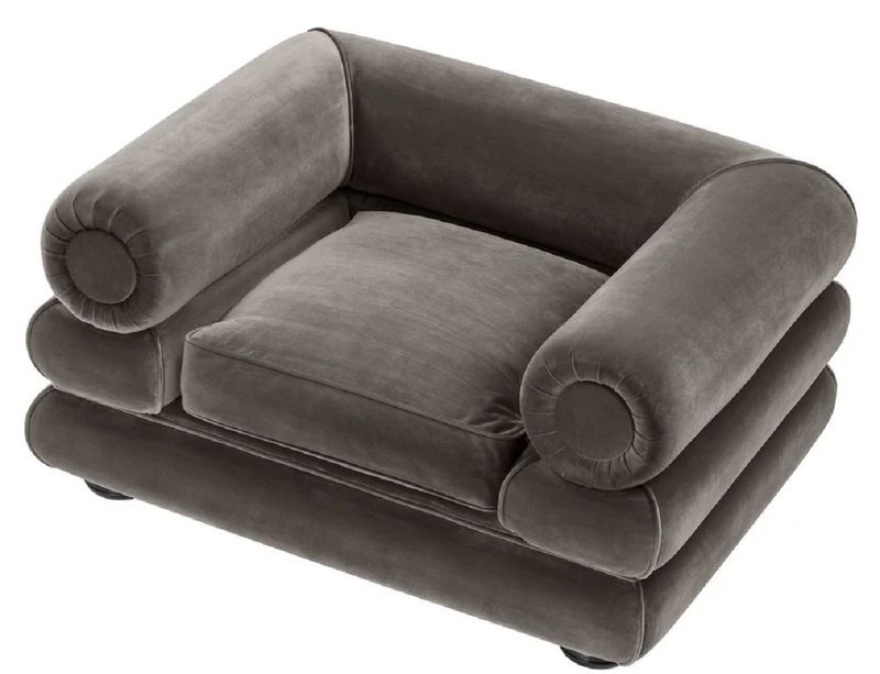 Casa Padrino Luxus Samt Sessel Grau / Schwarz 120 x 96 x H. 65 cm - Wohnzimmer Sessel - Luxus Qualität