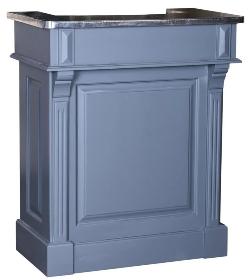 Casa Padrino Landhausstil Theke Blau / Silber 90 x 51 x H. 107 cm - Massivholz Thekentisch mit verzinkter Tischplatte