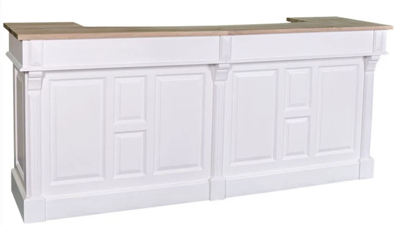 Casa Padrino Landhausstil Theke Weiß / Naturfarben 240 x 65 x H. 107 cm - Massivholz Ladentheke mit 2 Schubladen - Landhausstil Möbel