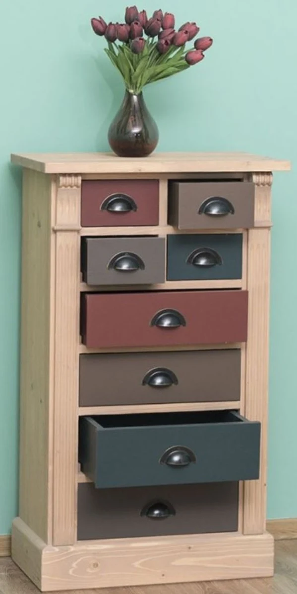 Casa Padrino Landhausstil Massivholz Kommode mit 8 Schubladen Naturfarben / Mehrfarbig 60 x 36 x H. 100 cm - Landhausstil Möbel
