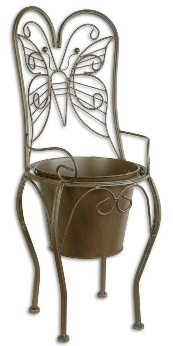 Casa Padrino Jugendstil Blumentopf Braun 24,1 x 25,5 x H. 59 cm - Metall Planzentopf im Gartenstuhl Design - Garten & Terrassen Deko