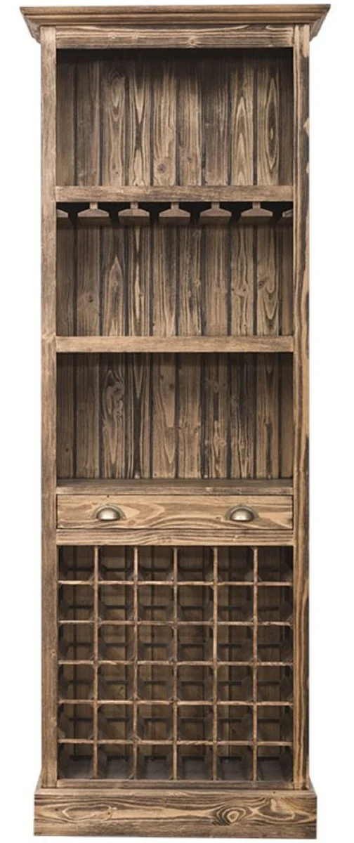 Casa Padrino Landhausstil Weinschrank Braun 78 x 41 x H. 210 cm - Massivholz Barschrank - Barmöbel im Landhausstil