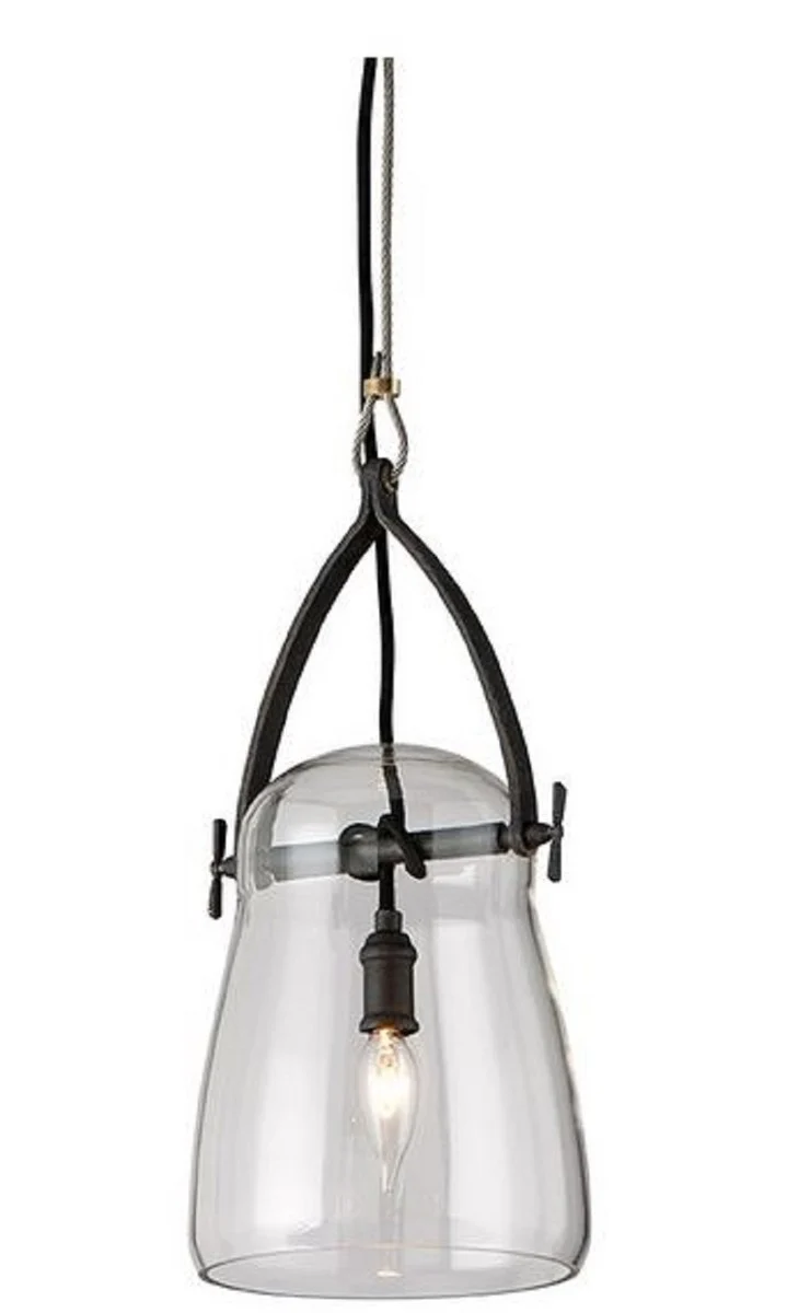 Casa Padrino Luxus Hängeleuchte Schwarz Ø 20,3 x H. 41,3 cm - Pendelleuchte mit rundem Glas Lampenschirm