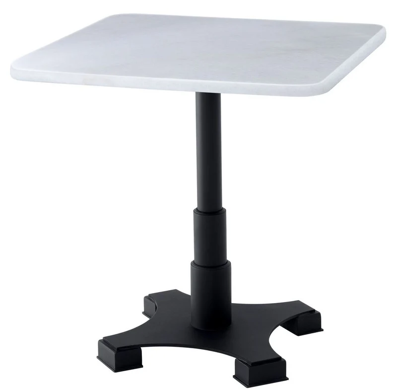 Casa Padrino Luxus Esstisch Weiß / Schwarz 75 x 75 x H. 75 cm - Küchentisch mit quadratischer Marmorplatte - Esszimmer Möbel