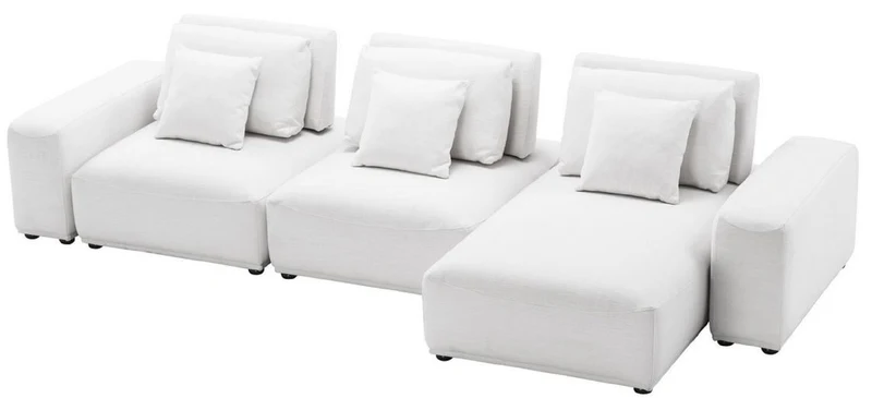 Casa Padrino Luxus Wohnlandschaft Weiß / Schwarz 340 x 159 x H. 83 cm - Wohnzimmer Sofa mit 6 Kissen - Luxus Qualität