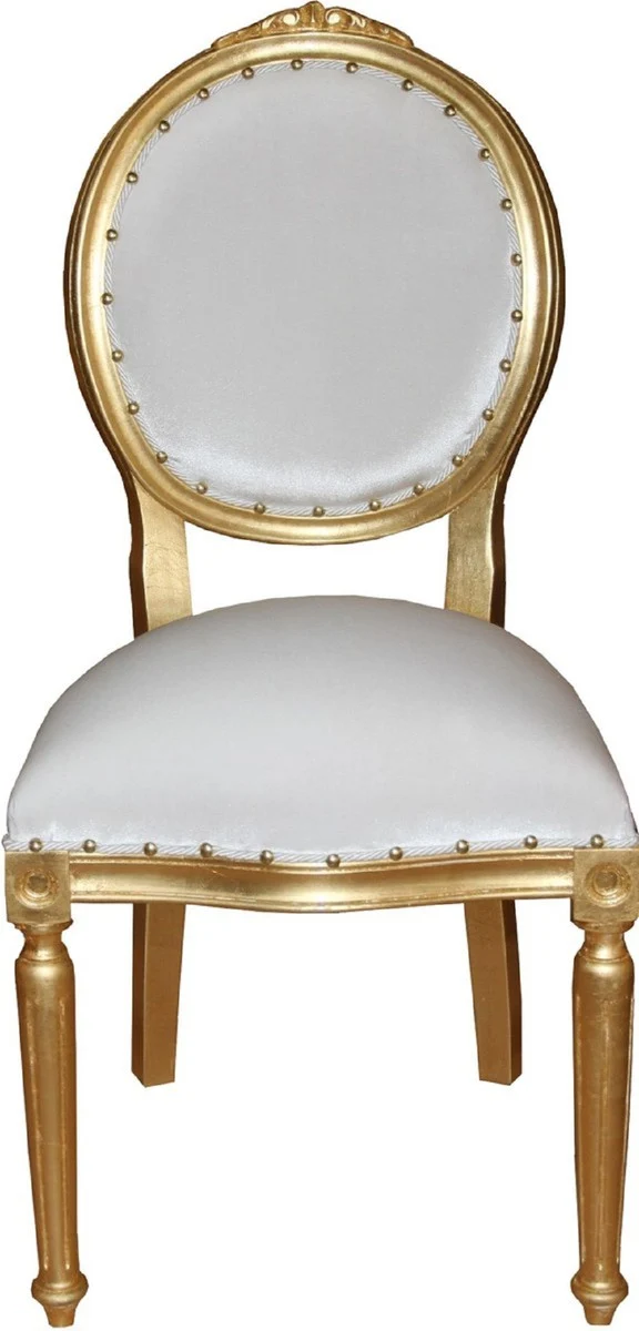 Casa Padrino Luxus Barock Esszimmer Set Medaillon Weiß / Gold 50 x 52 x H. 99 cm - 4 handgefertigte Esszimmerstühle - Barock Esszimmermöbel