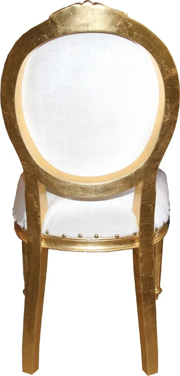 Casa Padrino Luxus Barock Esszimmer Set Medaillon Weiß / Gold 50 x 52 x H. 99 cm - 4 handgefertigte Esszimmerstühle - Barock Esszimmermöbel