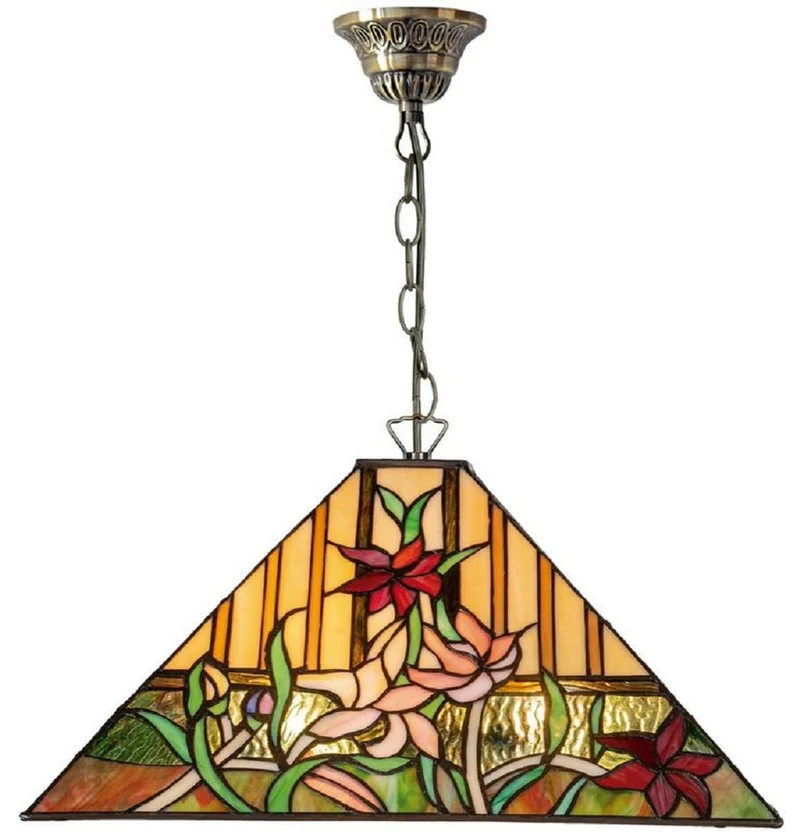 Casa Padrino Luxus Tiffany Hängeleuchte Mehrfarbig 40 x 40 x H. 85 cm - Tiffany Pendelleuchte mit handgefertigtem Glas Lampenschirm