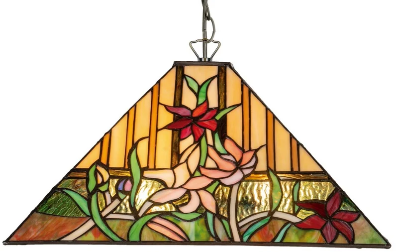 Casa Padrino Luxus Tiffany Hängeleuchte Mehrfarbig 40 x 40 x H. 85 cm - Tiffany Pendelleuchte mit handgefertigtem Glas Lampenschirm