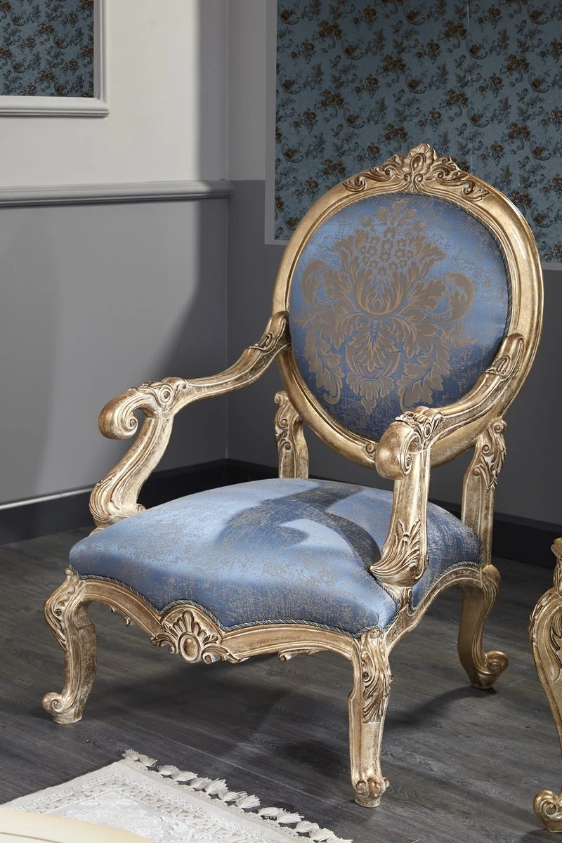 Casa Padrino Luxus Barock Salon Stuhl Hellblau / Antik Gold 65 x 85 x H. 120 cm - Barockmöbel