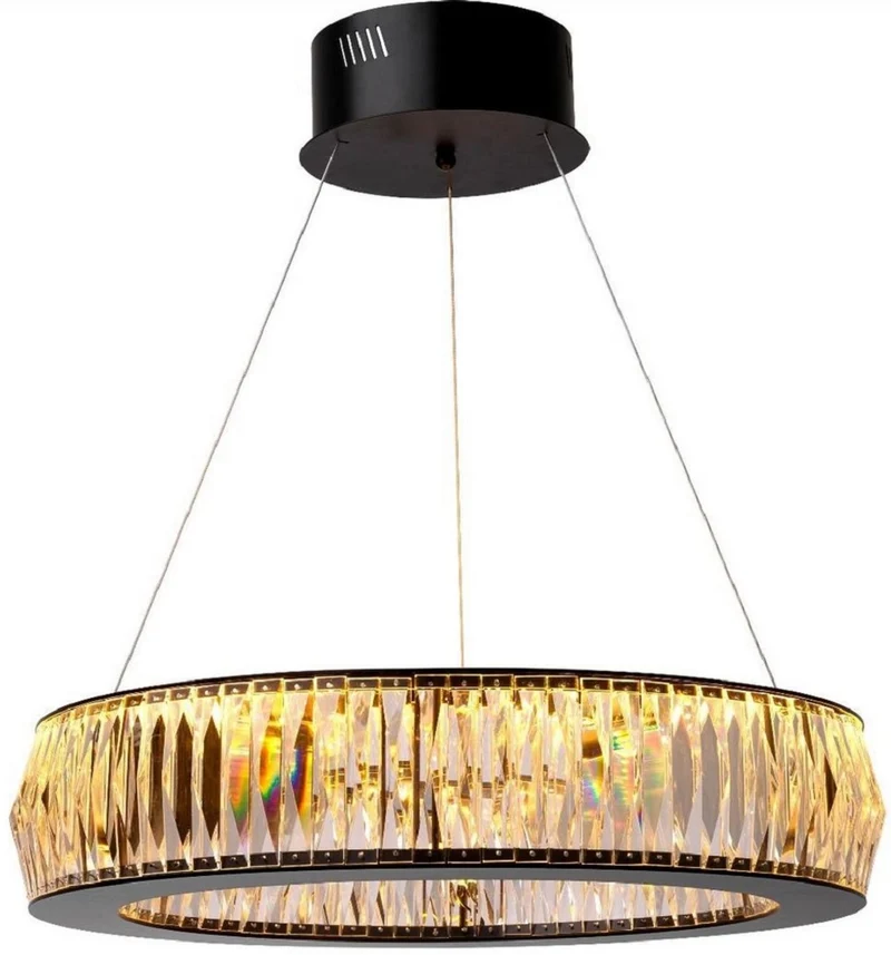 Casa Padrino Luxus LED Kronleuchter Schwarz Ø 63 x H. 170 cm - Moderner runder Kristallglas Kronleuchter - Luxus Qualität