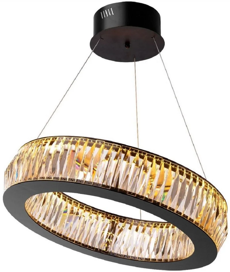 Casa Padrino Luxus LED Kronleuchter Schwarz Ø 63 x H. 170 cm - Moderner runder Kristallglas Kronleuchter - Luxus Qualität