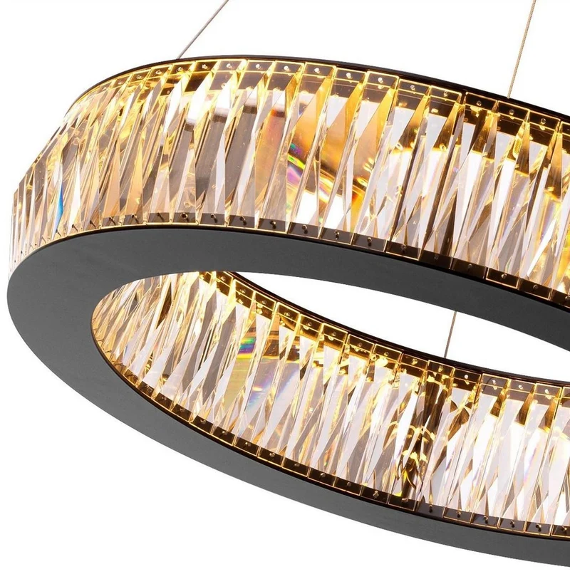 Casa Padrino Luxus LED Kronleuchter Schwarz Ø 63 x H. 170 cm - Moderner runder Kristallglas Kronleuchter - Luxus Qualität