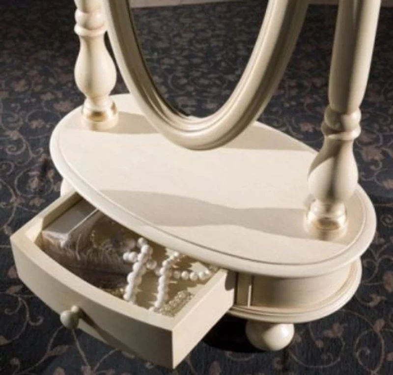 Casa Padrino Luxus Barock Standspiegel Elfenbeinfarben / Gold 62 x 37 x H. 169 cm - Ovaler Schlafzimmer Spiegel mit Schublade - Luxus Qualität - Made in Italy
