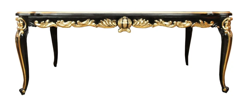 Pompöös by Casa Padrino Barock Luxus Esstisch mit Glasplatte Schwarz / Gold 180 x 100 cm - Pompööser Barock Esstisch designed by Harald Glööckler