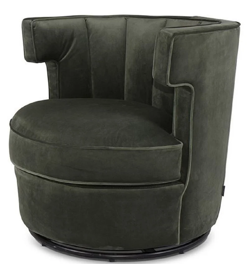 Casa Padrino Luxus Drehsessel Dunkelgrün 79 x 62 x H. 73 cm - Runder Wohnzimmer Sessel - Samt Sessel - Wohnzimmermöbel