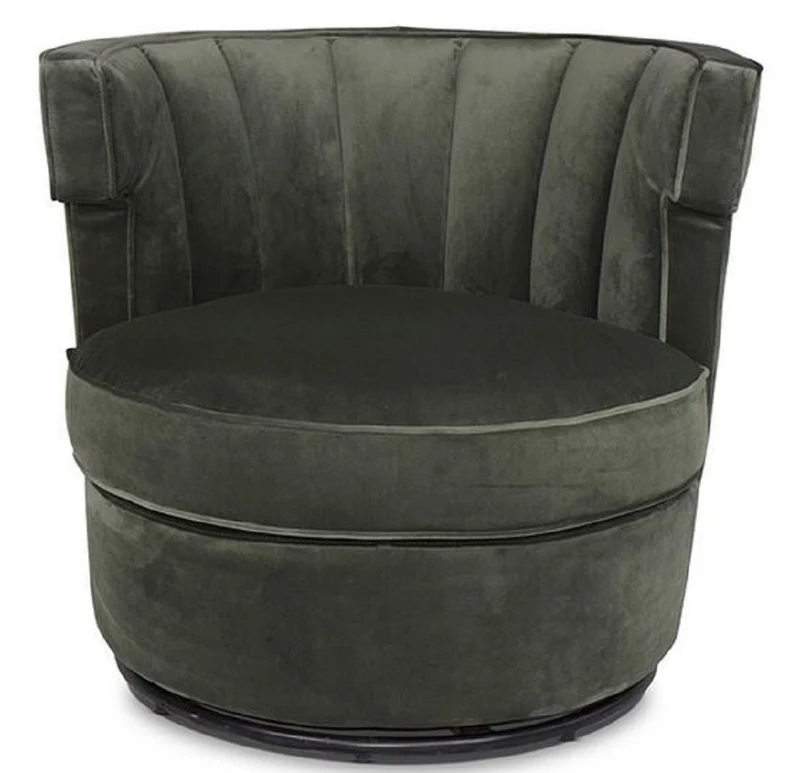 Casa Padrino Luxus Drehsessel Dunkelgrün 79 x 62 x H. 73 cm - Runder Wohnzimmer Sessel - Samt Sessel - Wohnzimmermöbel