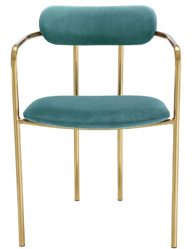 Casa Padrino Luxus Esszimmerstühle mit Armlehnen Türkis / Gold 53 x 50 x H. 74 cm - Küchenstühle mit edlem Samtstoff - Esszimmer Set - Esszimmer Möbel