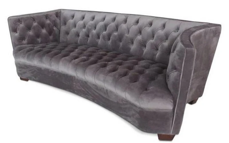 Casa Padrino Luxus Chesterfield Samt Sofa Grau / Braun 221 x 99 x H. 72 cm - Chesterfield Möbel