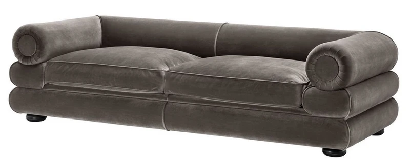 Casa Padrino Luxus Samt Sofa Grau / Schwarz 233 x 96 x H. 65 cm - Wohnzimmer Sofa - Luxus Qualität