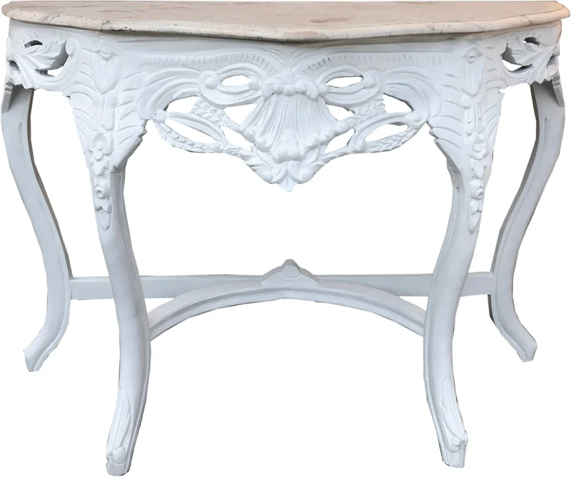 Casa Padrino Barock Konsolentisch Weiss / Creme mit Marmorplatte - Konsole Möbel Antik Stil