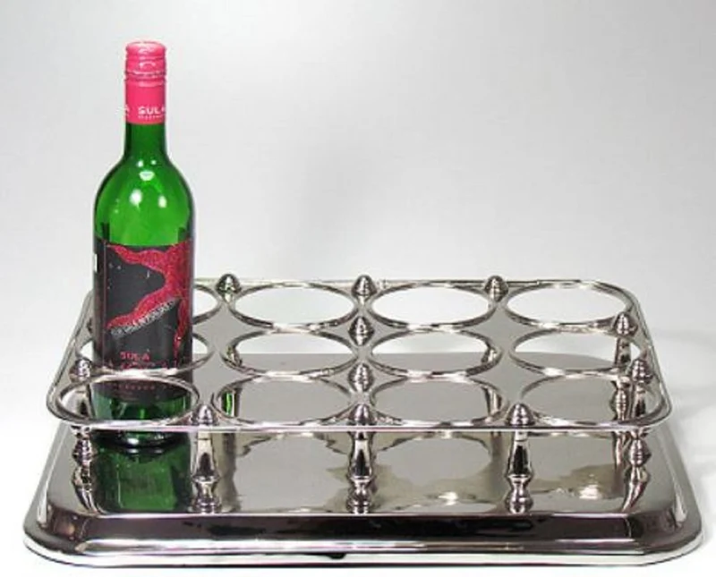Casa Padrino Luxus Messing Weinflaschenhalter Silber 49 x 37 x H. 10 cm - Hotel & Restaurant Accessoires