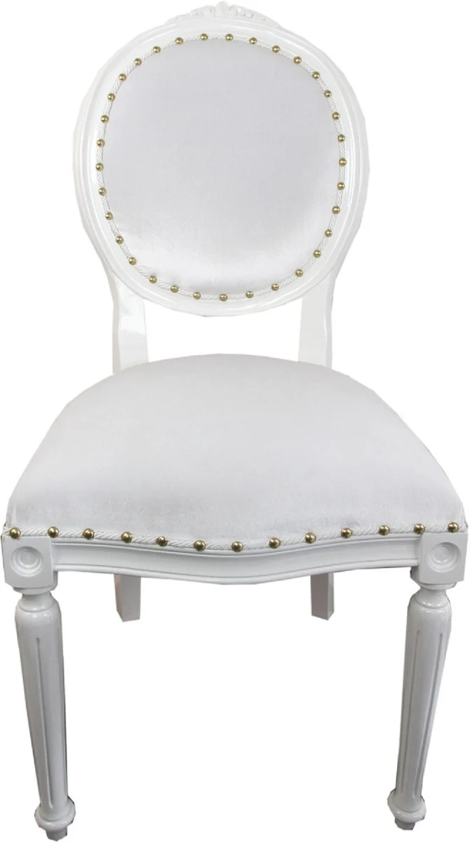 Casa Padrino Luxus Barock Esszimmer Set Medaillon Weiß 50 x 52 x H. 99 cm - 6 handgefertigte Esszimmerstühle - Barock Esszimmermöbel