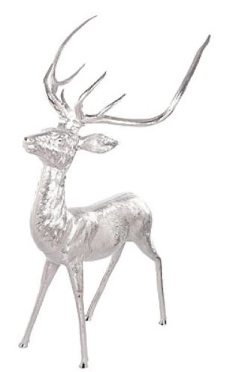Casa Padrino Aluminium Rentier Hirsch Figur Silber 73 x 82 x H. 150 cm - Dekofigur