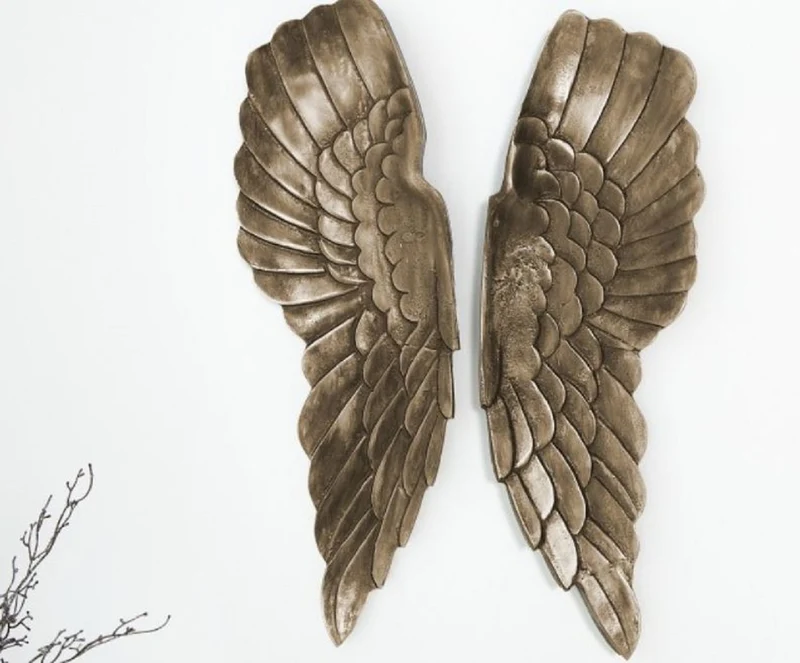 Casa Padrino Metall Engelsflügel Antik Silber / Bronze 20 x 5 x H. 65 cm - Wanddeko - Deko Accessoires