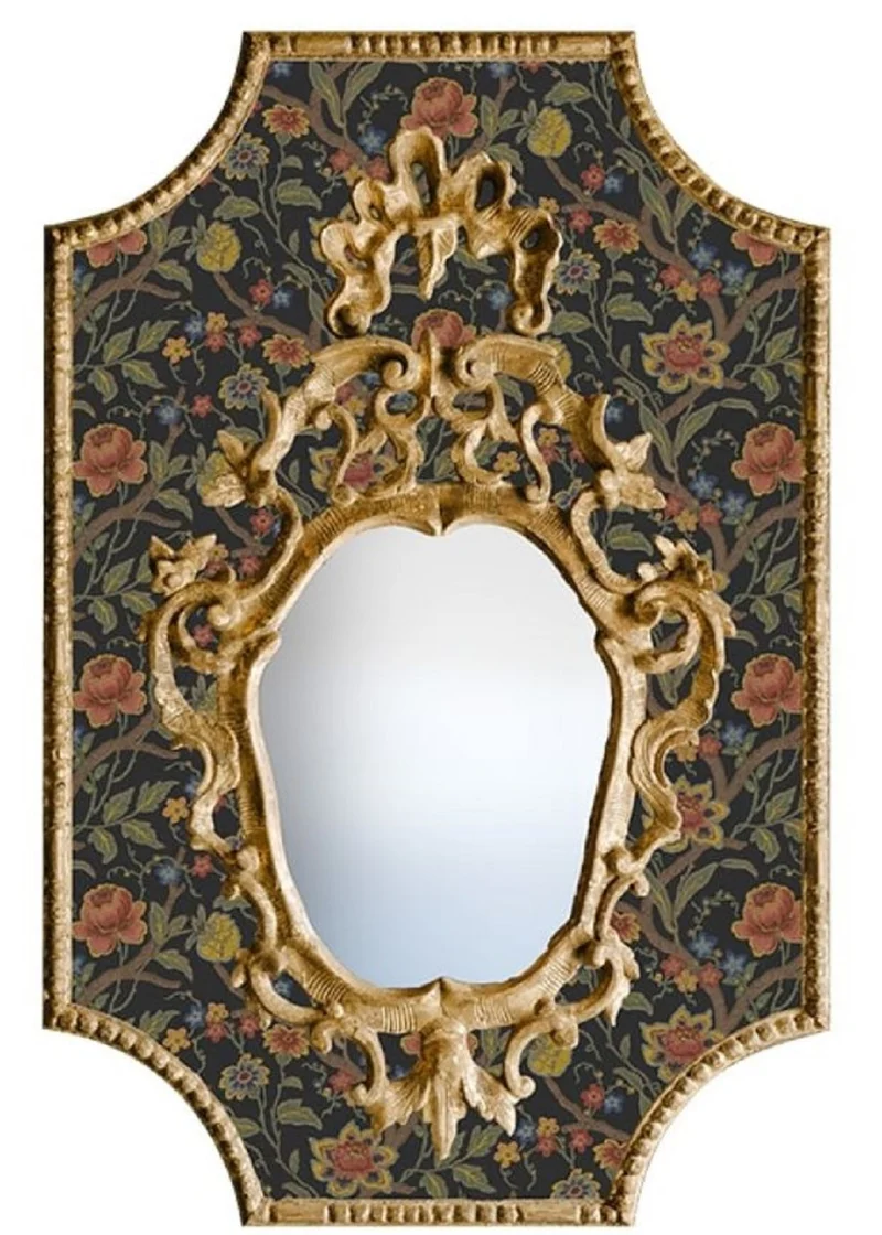 Casa Padrino Barock Spiegel Mehrfarbig / Schwarz / Antik Gold 65 x H. 99 cm - Barock Wandspiegel mit Blumen Design