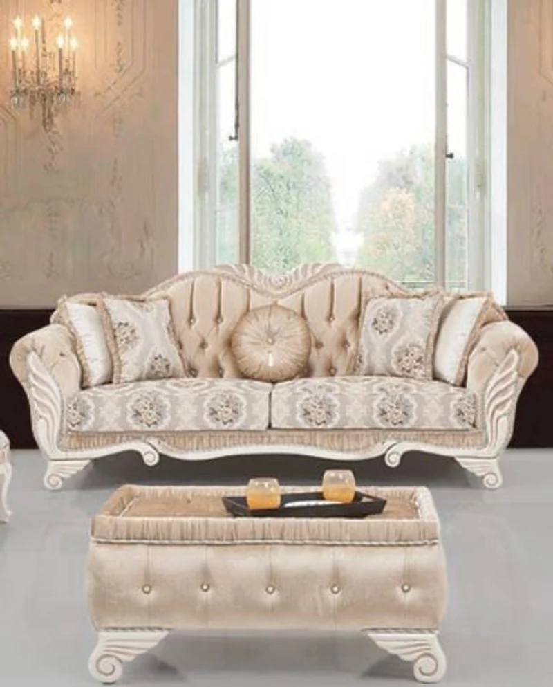 Casa Padrino Luxus Barock Sofa Beige / Weiß 230 x 88 x H. 96 cm - Wohnzimmer Sofa mit Blumenmuster und dekorativen Kissen - Barock Möbel