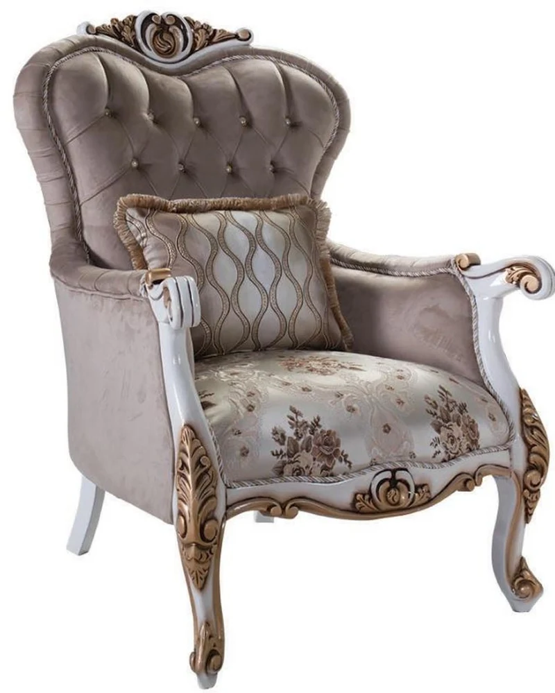 Casa Padrino Luxus Barock Wohnzimmer Set Grau / Mehrfarbig / Weiß / Bronze - 2 Sofas & 2 Sessel & 1 Couchtisch - Wohnzimmer Möbel im Barockstil - Edel & Prunkvoll