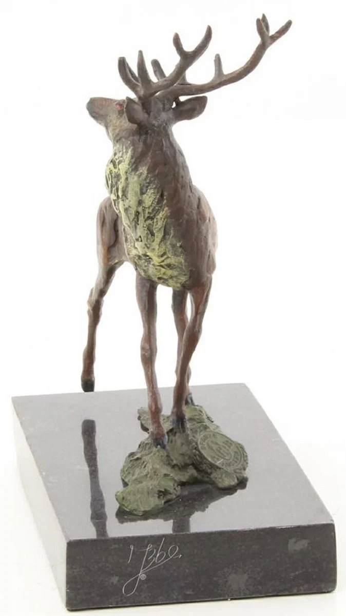 Casa Padrino Luxus Deko Bronzefigur Rothirsch Mehrfarbig / Schwarz 12,5 x 7,4 x H. 15,2 cm - Bronze Skulptur