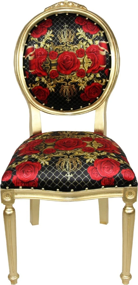 Pompöös by Casa Padrino Luxus Barock Esszimmerstühle Rosen Schwarz / Rot / Gold - Pompööse Barock Stühle designed by Harald Glööckler - 4 Esszimmerstühle