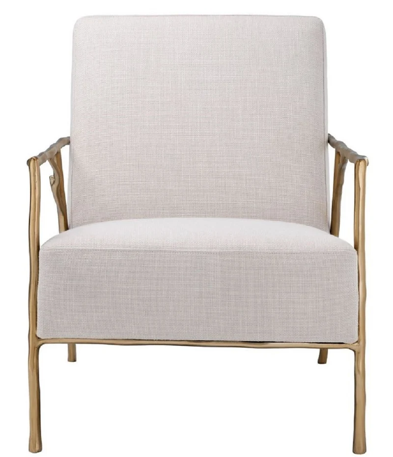 Casa Padrino Luxus Sessel Naturfarben / Gold 63 x 81 x H. 82 cm - Wohnzimmer Sessel - Luxus Möbel
