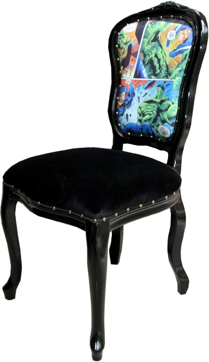 Casa Padrino Luxus Barock Esszimmer Set Comic Mehrfarbig / Schwarz 55 x 54 x H. 103 cm - 6 handgefertigte Esszimmerstühle - Designer Stühle - Barock Esszimmermöbel