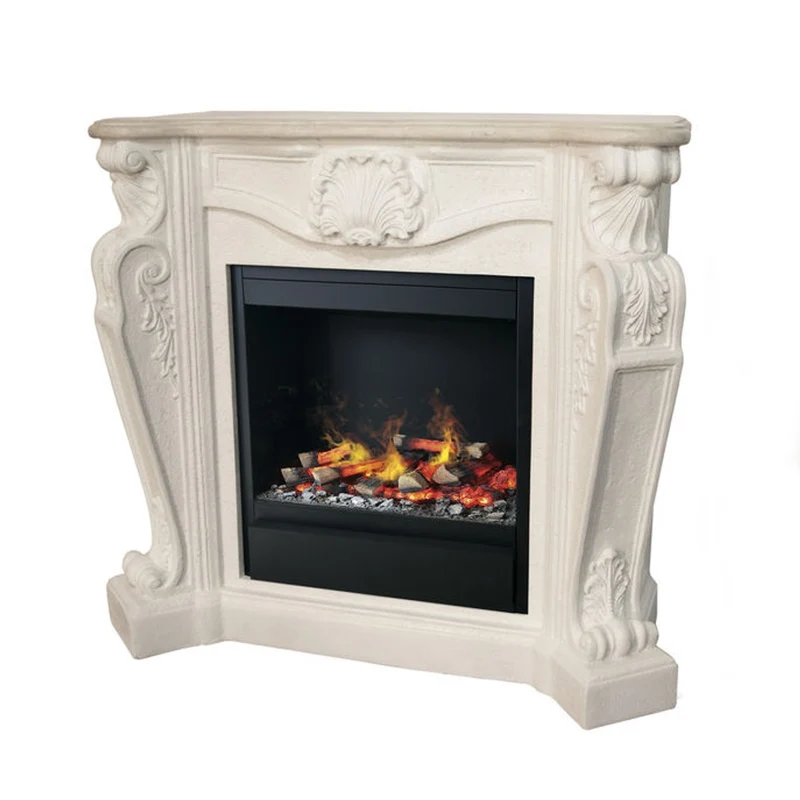 Casa Padrino Luxus Jugendstil Kamin Cremeweiß mit LED Wasserdampf Kamineinsatz 118 x 43 x H. 111 cm - Luxus Elektrokamin mit Dampffunktion
