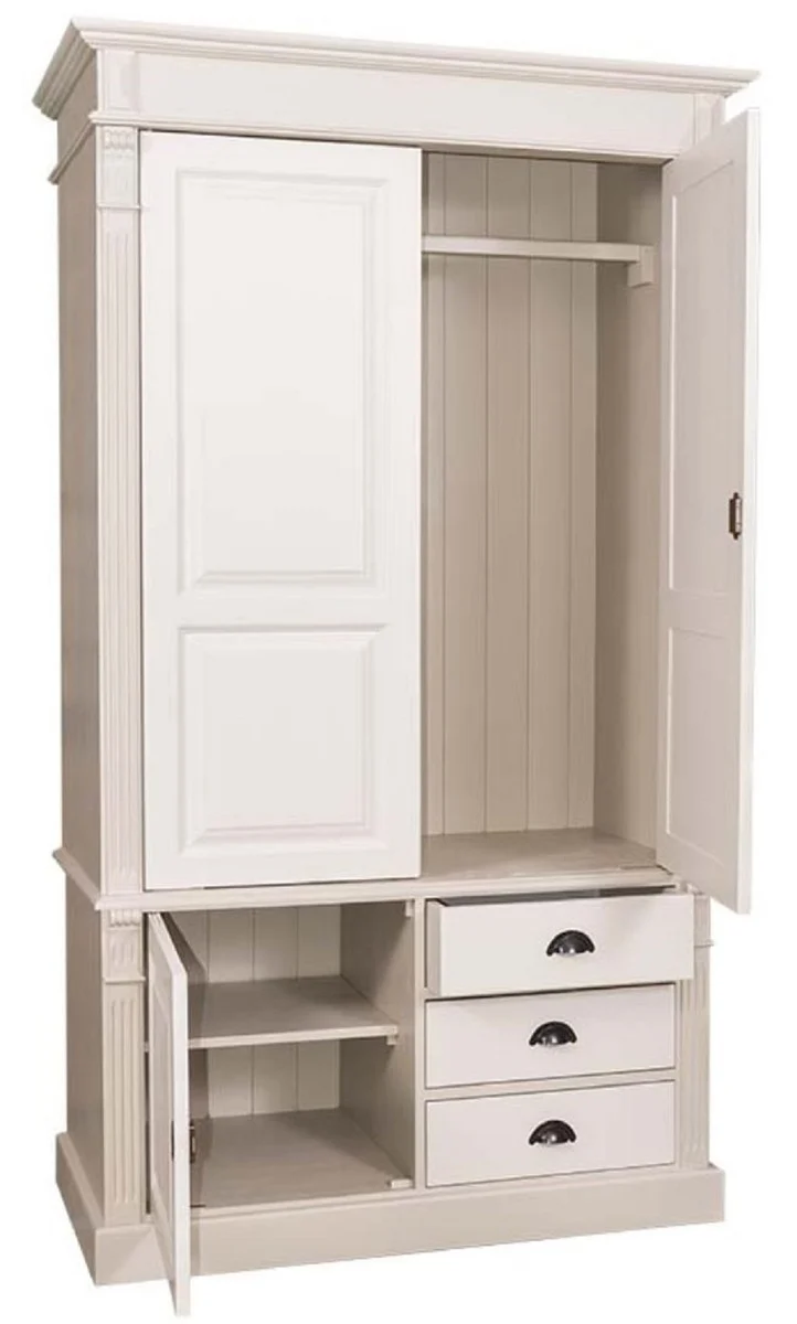 Casa Padrino Landhausstil Kleiderschrank Beige / Creme 120 x 59 x H. 210 cm - Massivholz Schlafzimmerschrank mit 3 Türen und 3 Schubladen - Landhausstil Schlafzimmermöbel