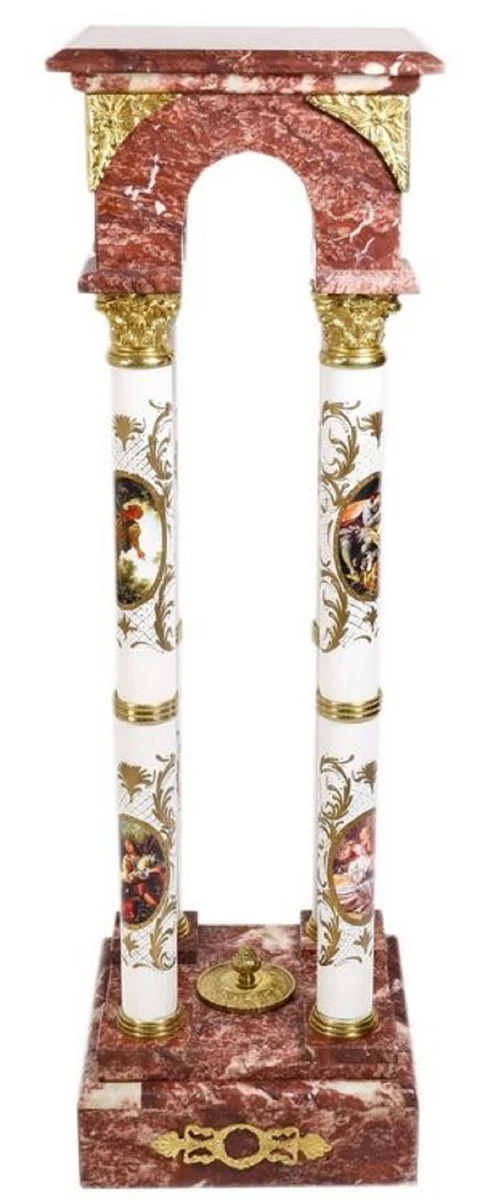 Casa Padrino Barock Marmorsäulen Set Rot / Weiß / Gold - Elegantes Säulen Set im Barockstil