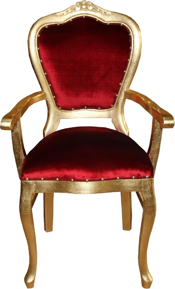 Casa Padrino Luxus Barock Esszimmer Set Bordeauxrot / Gold - 6 handgefertigte Esszimmerstühle - 2 Stühle mit Armlehnen und 4 Stühle ohne Armlehnen - Barock Esszimmermöbel