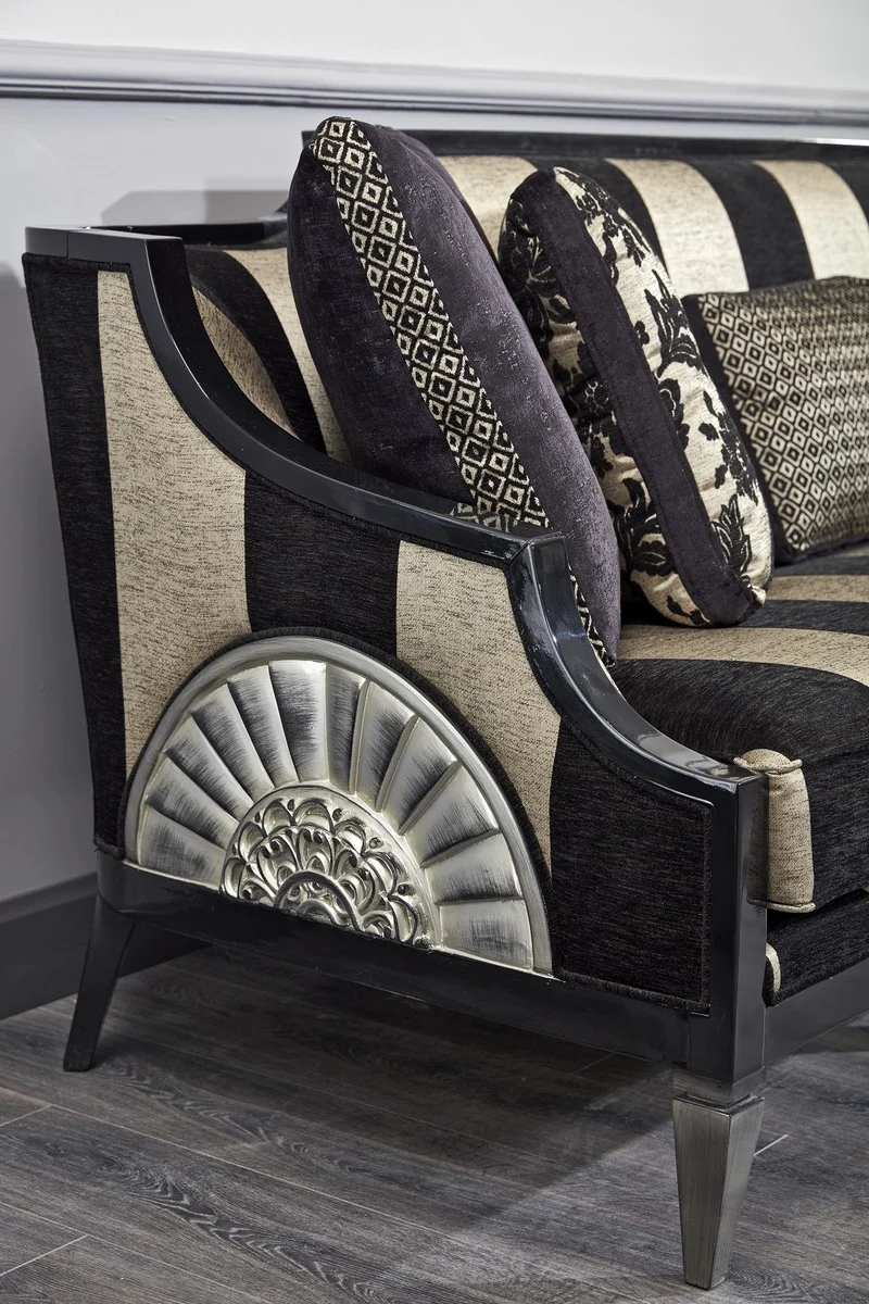 Casa Padrino Luxus Barock Wohnzimmer Set Rot / Schwarz / Gold / Silber - 2 Sofas & 2 Sessel & 1 Couchtisch & 1 Beistelltisch - Barock Wohnzimmermöbel