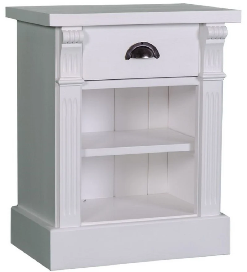 Casa Padrino Landhausstil Nachttisch mit Schublade und Regal Hellgrau 49 x 33 x H. 60 cm - Massivholz Nachtkommode - Nachtschrank - Landhausstil Schlafzimmermöbel