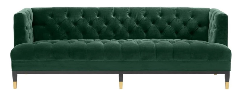 Casa Padrino Luxus Wohnzimmer Sofa Grün / Schwarz / Messingfarben 230 x 85 x H. 79 cm - Chesterfield Samtsofa