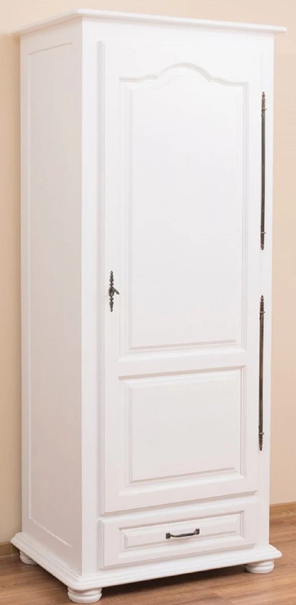 Casa Padrino Landhausstil Schlafzimmerschrank / Kleiderschrank mit Tür und Schublade Weiß 79,5 x 54 x H. 186 cm - Schlafzimmermöbel