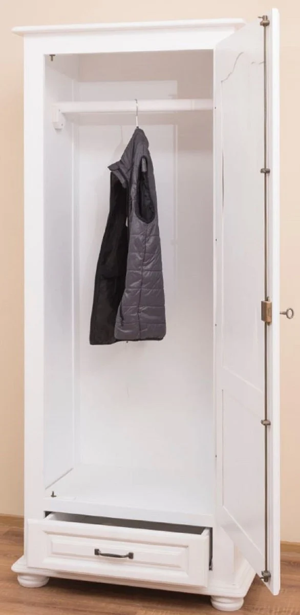 Casa Padrino Landhausstil Schlafzimmerschrank / Kleiderschrank mit Tür und Schublade Weiß 79,5 x 54 x H. 186 cm - Schlafzimmermöbel