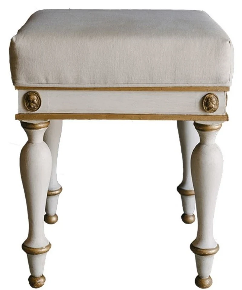 Casa Padrino Luxus Barock Hocker Weiß / Antik Gold 41 x 41 x H. 54 cm - Massivholz Sitzhocker im Barockstil - Barockmöbel