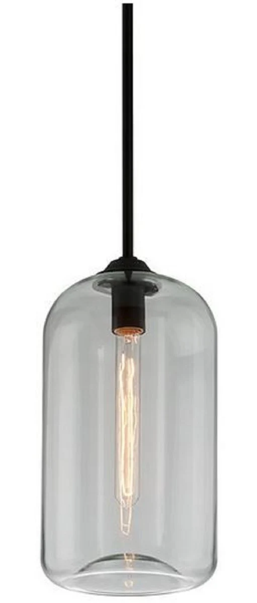 Casa Padrino Luxus Hängeleuchte Schwarz Ø 20,3 x H. 40 cm - Pendelleuchte mit rundem Glas Lampenschirm