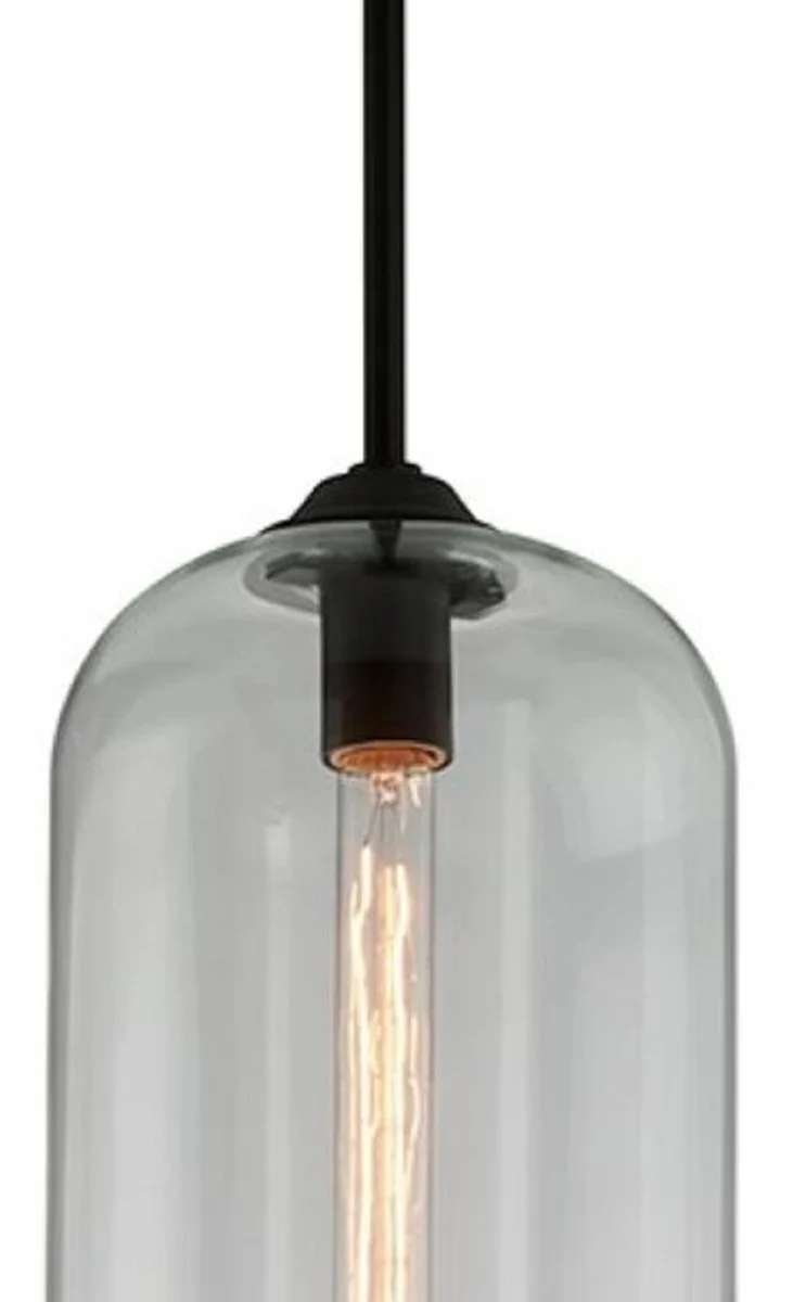 Casa Padrino Luxus Hängeleuchte Schwarz Ø 20,3 x H. 40 cm - Pendelleuchte mit rundem Glas Lampenschirm