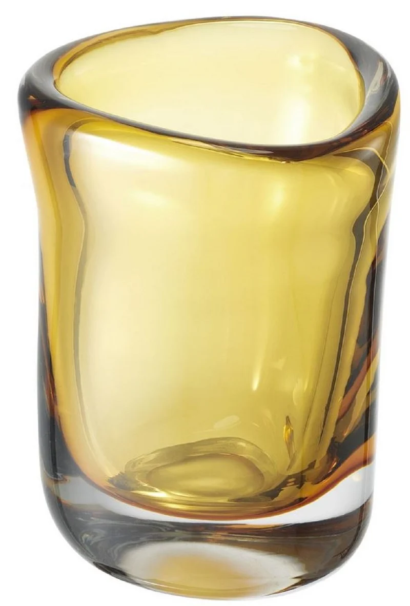 Casa Padrino Luxus Deko Glas Vase Gelb Ø 12 x H. 17 cm - Mundgeblasene Blumenvase - Luxus Deko Accessoires