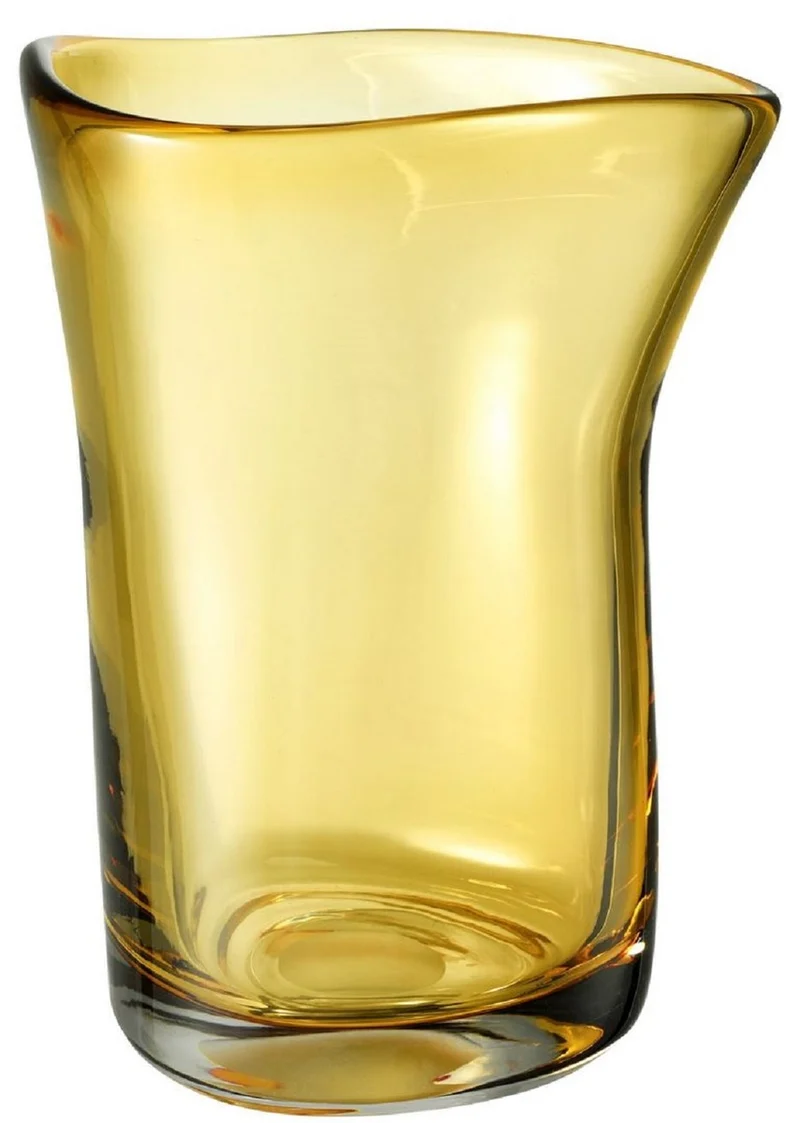 Casa Padrino Luxus Deko Glas Vase Gelb Ø 20 x H. 27,5 cm - Mundgeblasene Blumenvase - Luxus Deko Accessoires